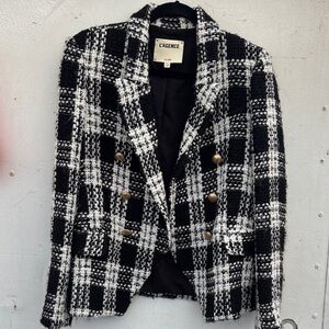 L'AGENCE Black and White Checkered Blazer